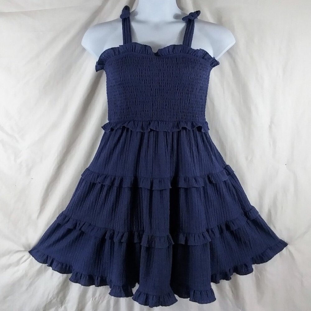 Planet Gold Young Girls' Blue Tiered Dress With Tie Straps Size XL